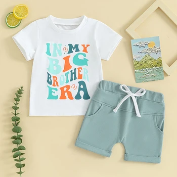 Летняя одежда для маленьких мальчиков и девочек, одежда унисекс, футболка с красочным буквенным принтом, шорты, комплект из 2 предметов для 0-4 лет