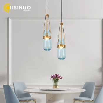 Подвесной светильник в виде капель воды, роскошная люстра из синего стекла E14, регулируемый светильник для ресторана, столовой, домашнего декора 4