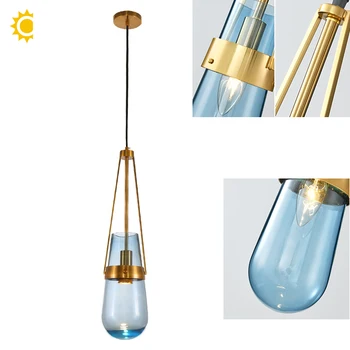 Подвесной светильник в виде капель воды, роскошная люстра из синего стекла E14, регулируемый светильник для ресторана, столовой, домашнего декора 5