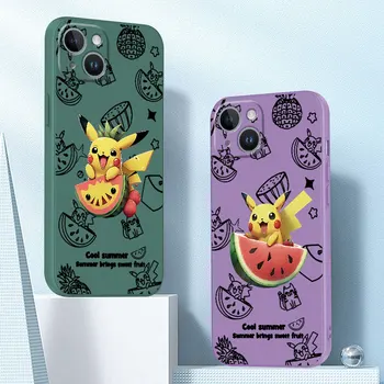 Чехол Pokemon Cute Coque для Apple iPhone 15 Plus 14 Pro Max XS MAX SE X 6 6S 8 Plus 13 7 11 12 XR Роскошный Квадратный Жидкий Чехол