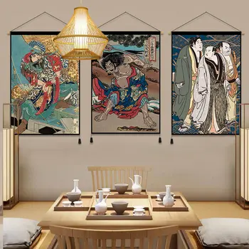 Картина японского самурая Татами Чайная комната Приемная Гобелен Диван Фон Украшение стен Таверна Укие Подвесная ткань