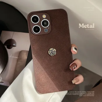 Ретро карамельно-коричневый чехол для телефона с 3D цветочным рисунком для iPhone 14 13 12 11 Pro Max, роскошный мягкий чехол с защитой объектива, осенне-зимняя оболочка