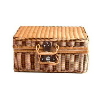 Плетеный чемодан для пикника из ротанга с имитацией ретро-стиля Коричневый