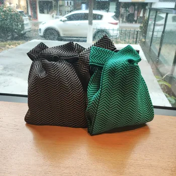 Вязаная ткань, женская сумка в шахматную клетку, дизайн Эко-маленькой сумки для покупок, кошельки, женская сумка из шерстяной ткани в клетку
