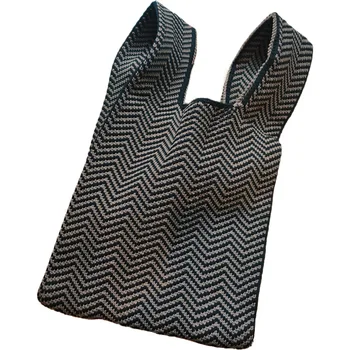Вязаная ткань, женская сумка в шахматную клетку, дизайн Эко-маленькой сумки для покупок, кошельки, женская сумка из шерстяной ткани в клетку 4