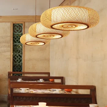 Простой китайский бамбуковый светодиодный подвесной светильник для гостиной, подвесной светильник для спальни, подвесной светильник для кухни, домашний декор, освещение 2