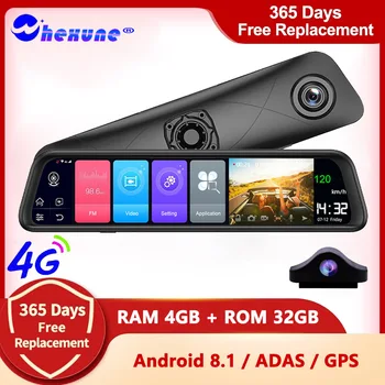 WHEXUNE 12-дюймовый 4G Видеомагнитофон Android 8.1 ADAS Зеркало Заднего Вида Камера 4 + 32G Автомобильный Видеорегистратор GPS Dash Cam 1080P Двухобъективный Регистратор