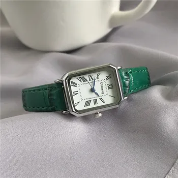 Ретро-часы Классический повседневный кварцевый циферблат Кожаный ремешок прямоугольные часы Модные наручные часы для женщин Relogio Feminino