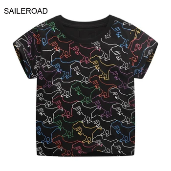 Летняя футболка SAILEROAD, хлопковые футболки с короткими рукавами и мультяшным динозавром, детские футболки, топы для девочек, детская одежда для мальчиков