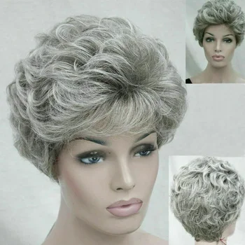 Натуральный женский парик из коротких серебристо-серых вьющихся волос Natural Ladies