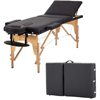 Портативный 84-дюймовый Регулируемый 3-секционный массажный стол с подголовником, подлокотником и подставкой для рук, черный