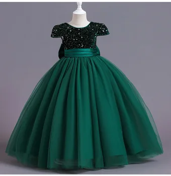 Новое платье Sunmer для элегантных девочек, элегантное вечернее винтажное платье для Дня рождения, детский бальный костюм принцессы с милым бантом.