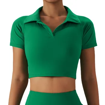 Быстросохнущий дышащий женский топ для бега, фитнеса, тенниса, поло, рубашки для гольфа, обтягивающая спортивная короткая футболка для женщин