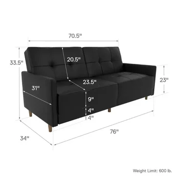 Диван-кровать DUTRIEUX, раскладной диван-футон, черная искусственная кожа 2