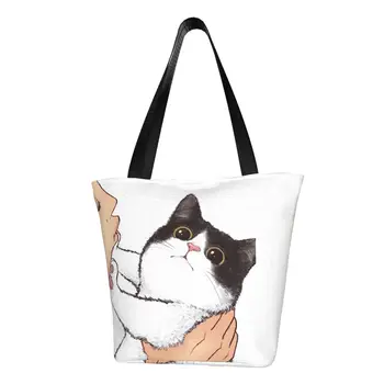 Никаких поцелуев, Милая сумка для покупок с кошачьими продуктами, женская сумка-тоут для любителей котенка и домашних животных, холщовая сумка для покупок через плечо, сумки большой емкости