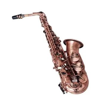 Профессиональный красный Бронзовый изгиб Eb Ми-бемоль для альт-саксофона с вырезанным рисунком клавиш для саксофона с чехлом, перчатками, ремешками, кистью