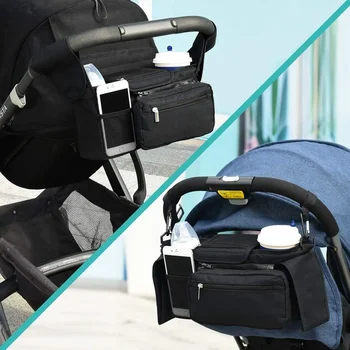 Универсальный органайзер для детской коляски с изолированным подстаканником Съемная сумка для телефона и плечевой ремень Подходят для коляски 5