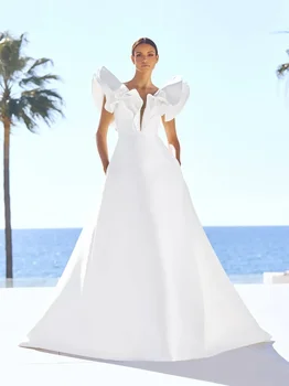 крутое уникальное платье А-силуэта с V-образным вырезом, изготовленное на заказ с эффектом бабочки, жемчужные пуговицы, современные оборки для невесты, хрустящее свадебное платье 