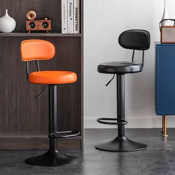 Черно-оранжевая подставка для барного стула из винтажной кожи, тонкое Круглое Вращающееся кресло в японском стиле, Эксклюзивная мебель для макияжа Sedie