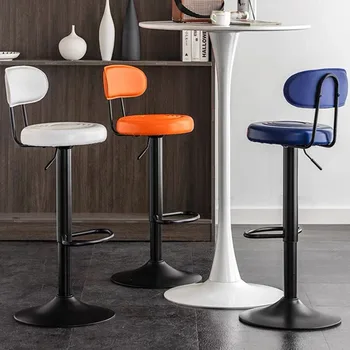Черно-оранжевая подставка для барного стула из винтажной кожи, тонкое Круглое Вращающееся кресло в японском стиле, Эксклюзивная мебель для макияжа Sedie 5