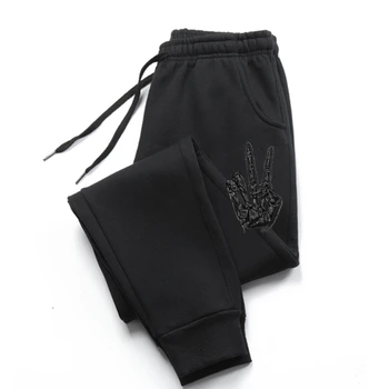 Мужские спортивные брюки с рисунком руки V-sign, классические Черные, Белые Уличные Мужские брюки в стиле фанк, хиппи, 100% Хлопок, Повседневные мужские брюки Оптом