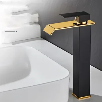 Кран с водопадом, черное Золото, платина, Столешница, раковина, смеситель для раковины, шкаф для ванной Комнаты, Квадратный кран для ванной комнаты