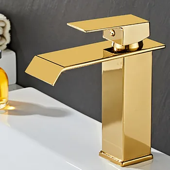 Кран с водопадом, черное Золото, платина, Столешница, раковина, смеситель для раковины, шкаф для ванной Комнаты, Квадратный кран для ванной комнаты 5