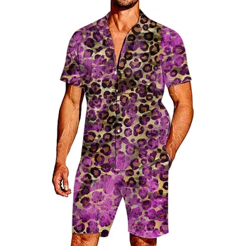 Мужская летняя мода, Леопардовый Пляжный отдых на Гавайях, цифровая 3D-печать, Рубашка с короткими рукавами, Шорты, Пляжные брюки, Костюм