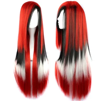 парики из синтетических волос длиной 28 дюймов для женщин из термостойкого волокна, вечерние волосы, Красные, Черные, Белые, Радужные волосы, парик для косплея