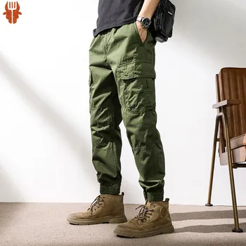 Мужские брюки-карго Harajuku Хлопчатобумажные брюки длиной до щиколоток из 9 частей Уличная одежда Брюки в военно-тактическом стиле Демисезонные брюки