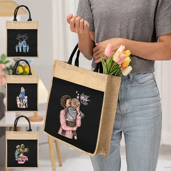 Женская сумка-тоут через плечо, многоразовые сумки для покупок, женская льняная сумка-тоут с рисунком мамы для сумки-тоут для покупок продуктов