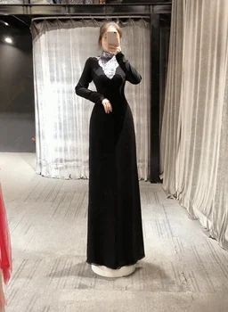 Реальные фотографии Черное Шифоновое платье с длинными рукавами и высоким вырезом, Серое элегантное вечернее платье с пайетками, сшитое на заказ, Новое поступление 2023 года 0