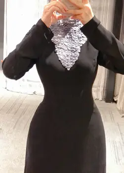 Реальные фотографии Черное Шифоновое платье с длинными рукавами и высоким вырезом, Серое элегантное вечернее платье с пайетками, сшитое на заказ, Новое поступление 2023 года 1