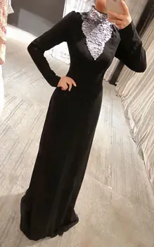 Реальные фотографии Черное Шифоновое платье с длинными рукавами и высоким вырезом, Серое элегантное вечернее платье с пайетками, сшитое на заказ, Новое поступление 2023 года 3