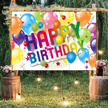 Красочный воздушный шар с художественной надписью Happy Birthday Background Детская фотография Принадлежности для украшения вечеринки по случаю Дня рождения Баннер