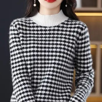 Женский осенне-зимний Новый модный Элегантный пуловер с полувысоким воротником, свитер с длинными рукавами, Повседневные универсальные топы в западном стиле