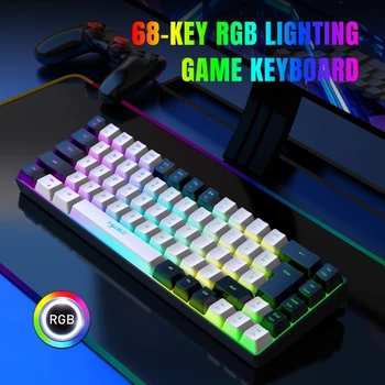 Мембранная клавиатура V200 Игровые Механические клавиатуры с подсветкой символов RGB Эргономичная мини клавиатура Черный Белый 1