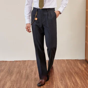 Мужские классические брюки с высокой эластичностью на весну-осень, однотонные простые повседневные брюки, брюки с высокой талией, деловые повседневные брюки D101 0