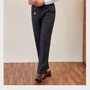 Мужские классические брюки с высокой эластичностью на весну-осень, однотонные простые повседневные брюки, брюки с высокой талией, деловые повседневные брюки D101 2