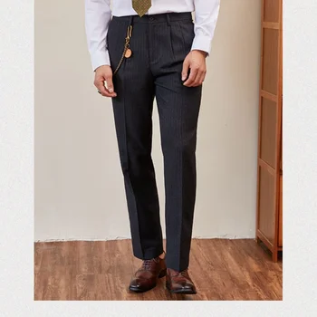 Мужские классические брюки с высокой эластичностью на весну-осень, однотонные простые повседневные брюки, брюки с высокой талией, деловые повседневные брюки D101 3