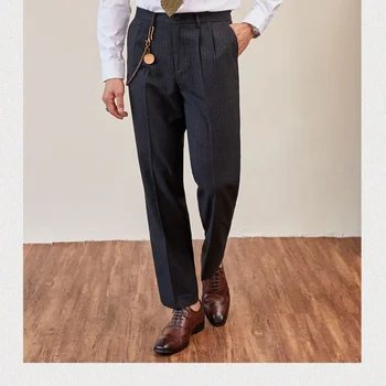 Мужские классические брюки с высокой эластичностью на весну-осень, однотонные простые повседневные брюки, брюки с высокой талией, деловые повседневные брюки D101 4