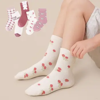 5 пар утепленных детских носков с цветочным рисунком и рисунком кролика в корейском стиле, детские носки с героями мультфильмов, осенне-зимние детские чулочно-носочные изделия, домашние носки для сна. 2
