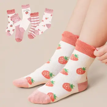 5 пар утепленных детских носков с цветочным рисунком и рисунком кролика в корейском стиле, детские носки с героями мультфильмов, осенне-зимние детские чулочно-носочные изделия, домашние носки для сна. 5