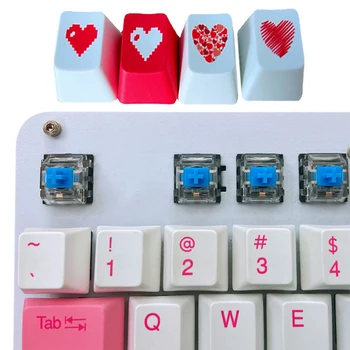 4 ШТ. красных пиксельных колпачка в виде сердечка, набор колпачков для клавиш Esc Enter WASD со стрелками для механической клавиатуры, Профиль OEM, Материал ABS, двойной снимок