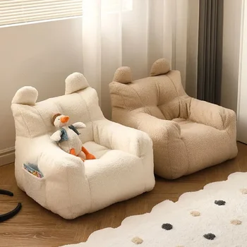 Детский диван для чтения, ленивый диван из хлопка и льна, ткань из шерсти ягненка, симпатичный маленький диван-кресло, съемный и моющийся 2