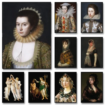 Плакаты с женским портретом эпохи Возрождения и принты, ретро-персонажи, живопись на холсте, настенные рисунки, украшение домашнего бара