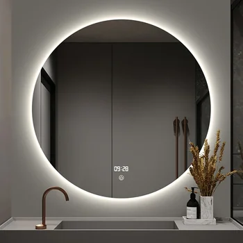 Бескаркас-ное умное зеркало для ванной комнаты с круглым сенсорным управлением для макияжа, настенное зеркало для ванной комнаты с подсветкой Espejo, светодиодное зеркало для туалетного столика EB5BM