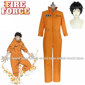 Аниме Fire Force Shinra Kusakabe Оранжевый прыжок Косплей костюм Униформа Парик Хэллоуин Мужские наряды Вечеринка Косплей