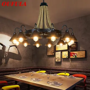 Классическая люстра OUFULA, ретро-светильники в стиле лофт, креативный промышленный подвесной светильник на веревке для дома, спальни, отеля