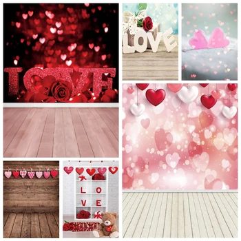 Фон для фотосъемки на День Святого Валентина 14 февраля, воздушные шары в форме сердца с розами, Деревянный пол, Свадебный фон для фотосъемки в душе ребенка
